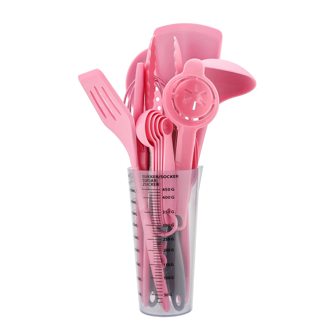 2026 New Silicone Kitchen Utensils Set with Measuring Storage Cup Kitchen Baking Set 17pcs Cooking Spatula Set for Women Gift