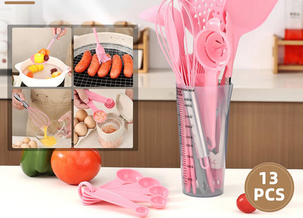 2026 New Silicone Kitchen Utensils Set with Measuring Storage Cup Kitchen Baking Set 17pcs Cooking Spatula Set for Women Gift