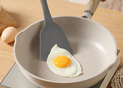 Non-Stick Silicon 12 Pcs Heat Resistant Wooden Handle Kitchen Cooking Utensils Set, Gray Color