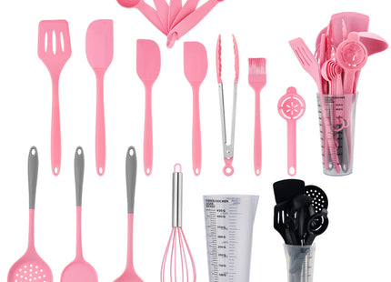 2026 New Silicone Kitchen Utensils Set with Measuring Storage Cup Kitchen Baking Set 17pcs Cooking Spatula Set for Women Gift