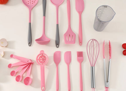 2026 New Silicone Kitchen Utensils Set with Measuring Storage Cup Kitchen Baking Set 17pcs Cooking Spatula Set for Women Gift