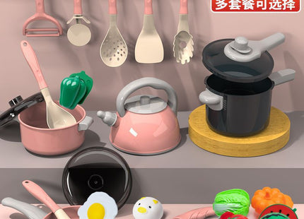 Cross-border simulation kitchenette cooking kitchenware suit fruit cutting music girls play house toys induction cooker cooking
