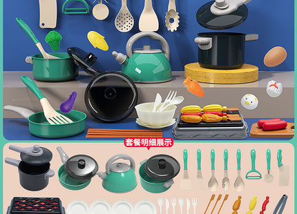 Cross-border simulation kitchenette cooking kitchenware suit fruit cutting music girls play house toys induction cooker cooking