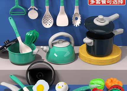 Cross-border simulation kitchenette cooking kitchenware suit fruit cutting music girls play house toys induction cooker cooking