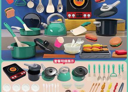 Cross-border simulation kitchenette cooking kitchenware suit fruit cutting music girls play house toys induction cooker cooking