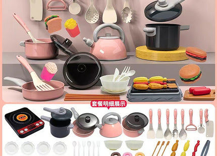 Cross-border simulation kitchenette cooking kitchenware suit fruit cutting music girls play house toys induction cooker cooking