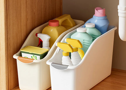 Plastic Under Sink Organizer with Wheels, Bottle Organization Bins Kitchen Cabinet Organizers Plastic Organizer Basket for Under