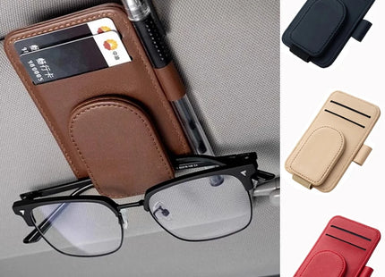 Car Sunglasses Holder Sun Visor Glasses Clip Multifunction Leather Eyeglasses Hanger Portable Ticket Card Clip Car Accessories
