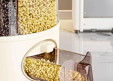 Food Grain Storage Container 6-Grid Rice Dispenser Kitchen Storage Bucket One-Click Output Rice Storage Dispenser 6-Grid Rice