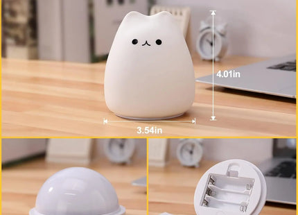 Cute Cat Night Light RGB Color Changing Nursery Nightlights with Warm White and 7-Color Breathing Modes For Kids Baby Children