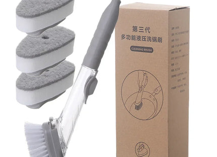 Kitchen Cleaning Brush 2 In 1 Long Handle Cleaing Brush with Removable Brush Sponge Dispenser Dishwashing Brush Kitchen Tools