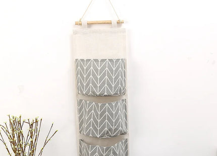 1PC Three Pockets Hanging Wall Storage Bag Household Bedroom Living Room Kitchen Cotton Linen Storage Bag