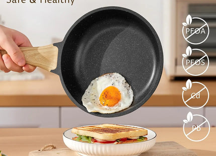 Induction Hob Pans Set 10pcs, Pots and Pans Set Non Stick, Kitchen Cookware Sets with Lids，Granite，PFAS-Free