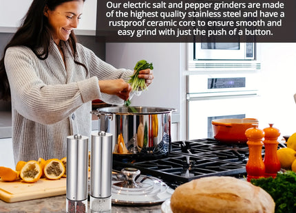 Electric Salt Pepper Grinder Set One Handed Operation Stainless Steel Spice Mill With Light Automatic Pepper Grinde for Kitchen