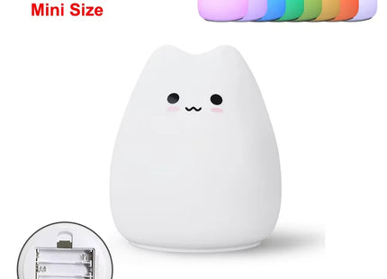 Cute Cat Night Light RGB Color Changing Nursery Nightlights with Warm White and 7-Color Breathing Modes For Kids Baby Children