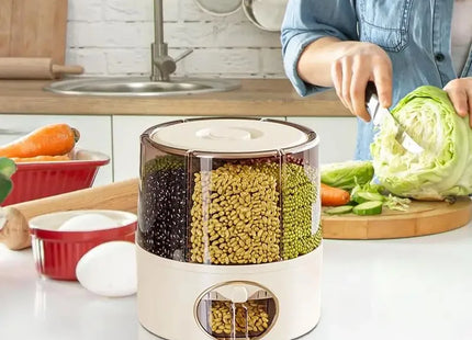 Food Grain Storage Container 6-Grid Rice Dispenser Kitchen Storage Bucket One-Click Output Rice Storage Dispenser 6-Grid Rice