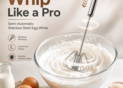 Stainless Steel Semi-automatic Whisk 32cm Hand Push Rotary Egg Beater Mixer 1Pc Kitchen Tool for Egg Cream Milk Frothing