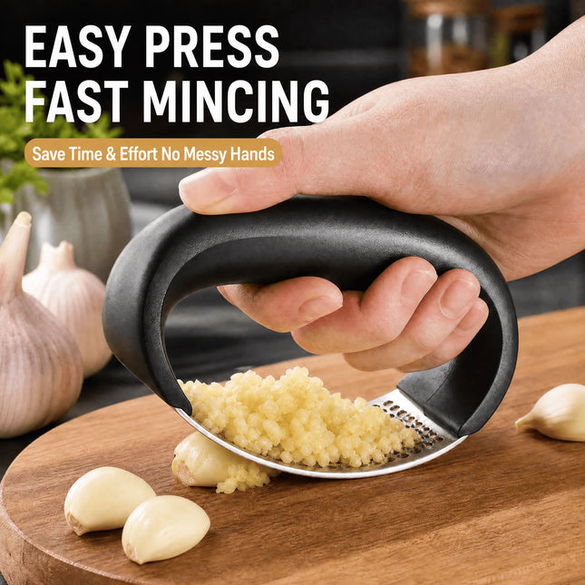 Stainless Steel Garlic Press, Curved Rocking Garlic Mincer Kitchen Gadget