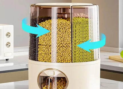 Food Grain Storage Container 6-Grid Rice Dispenser Kitchen Storage Bucket One-Click Output Rice Storage Dispenser 6-Grid Rice