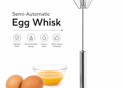 Stainless Steel Semi-automatic Whisk 32cm Hand Push Rotary Egg Beater Mixer 1Pc Kitchen Tool for Egg Cream Milk Frothing