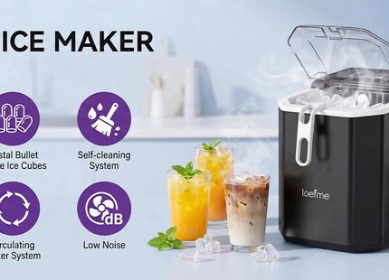 Loefme Ice Maker Cubes Machine Small Automatic Cleaning Bullet Shaped Ice Makers Fast Ice Making For Households Caffee Camping
