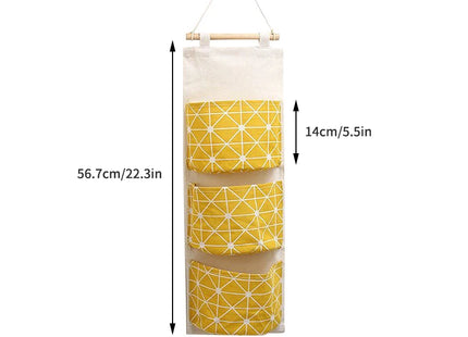 1PC Three Pockets Hanging Wall Storage Bag Household Bedroom Living Room Kitchen Cotton Linen Storage Bag