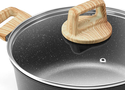 Induction Hob Pans Set 10pcs, Pots and Pans Set Non Stick, Kitchen Cookware Sets with Lids，Granite，PFAS-Free