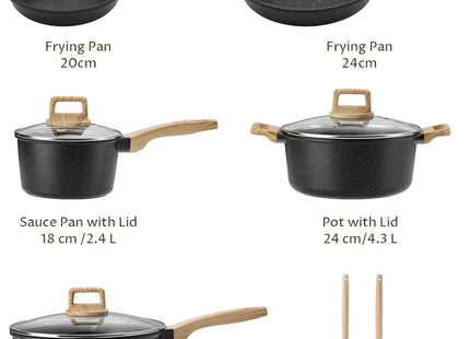 Induction Hob Pans Set 10pcs, Pots and Pans Set Non Stick, Kitchen Cookware Sets with Lids，Granite，PFAS-Free