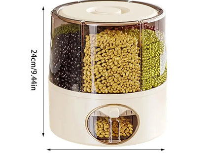 Food Grain Storage Container 6-Grid Rice Dispenser Kitchen Storage Bucket One-Click Output Rice Storage Dispenser 6-Grid Rice
