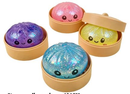 Steamed Bun Squeeze Toy Simulation Bao Stress Relief Fidget Toy with Beads Sparkles Soft Squishy Sensory Decompression Accessory