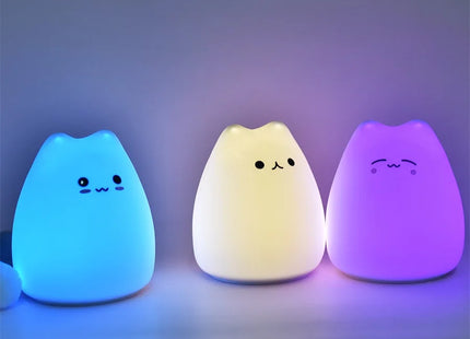 Cute Cat Night Light RGB Color Changing Nursery Nightlights with Warm White and 7-Color Breathing Modes For Kids Baby Children