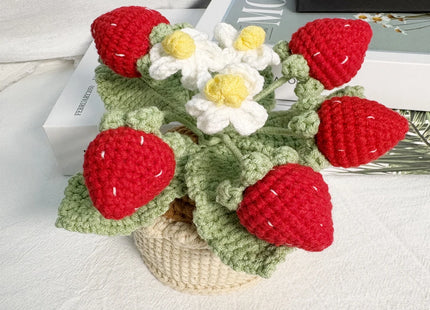 Strawberry Crochet Potting Cute Kintted Flowers Handwoven Flowers for Table Car Bookshelf Home Decor Gift Crochet Strawberry