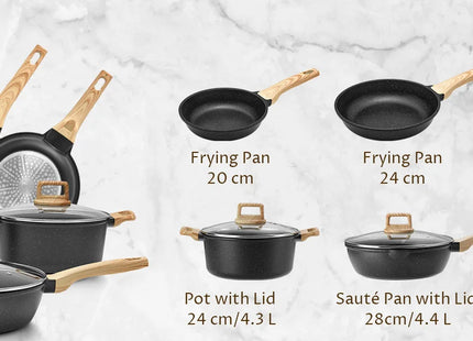 Induction Hob Pans Set 10pcs, Pots and Pans Set Non Stick, Kitchen Cookware Sets with Lids，Granite，PFAS-Free