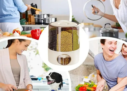 Food Grain Storage Container 6-Grid Rice Dispenser Kitchen Storage Bucket One-Click Output Rice Storage Dispenser 6-Grid Rice