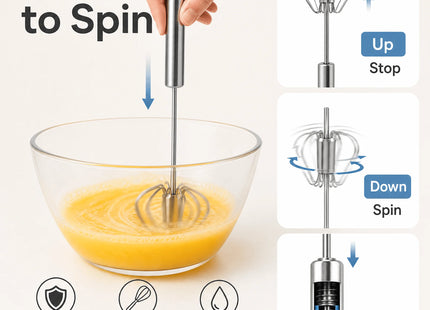 Stainless Steel Semi-automatic Whisk 32cm Hand Push Rotary Egg Beater Mixer 1Pc Kitchen Tool for Egg Cream Milk Frothing