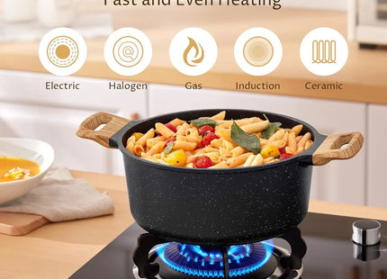 Induction Hob Pans Set 10pcs, Pots and Pans Set Non Stick, Kitchen Cookware Sets with Lids，Granite，PFAS-Free