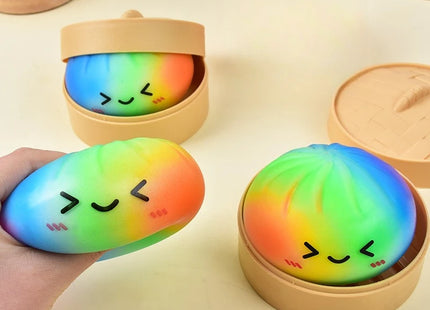 Rainbow Color Dumpling Squishy Toy with Bamboo Slow Rising Stress Relief Fidget Ball Soft Squeeze Toys for Adults & Kids