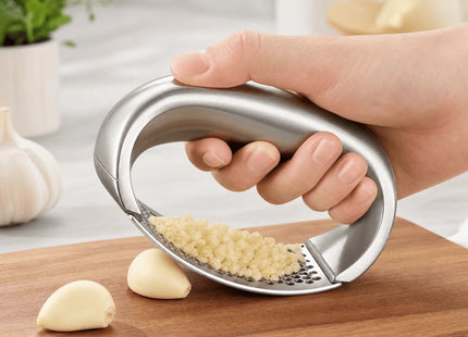 Stainless Steel Garlic Press, Curved Rocking Garlic Mincer Kitchen Gadget