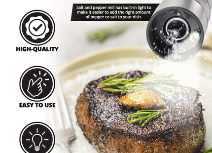 Electric Salt Pepper Grinder Set One Handed Operation Stainless Steel Spice Mill With Light Automatic Pepper Grinde for Kitchen