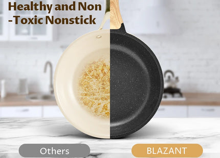 Induction Hob Pans Set 10pcs, Pots and Pans Set Non Stick, Kitchen Cookware Sets with Lids，Granite，PFAS-Free
