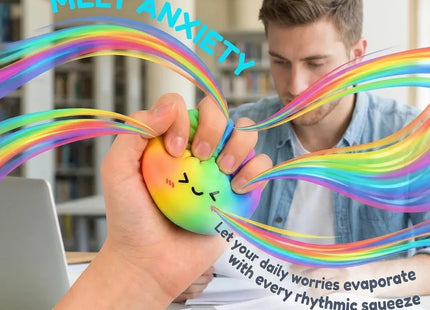 Rainbow Color Dumpling Squishy Toy with Bamboo Slow Rising Stress Relief Fidget Ball Soft Squeeze Toys for Adults & Kids