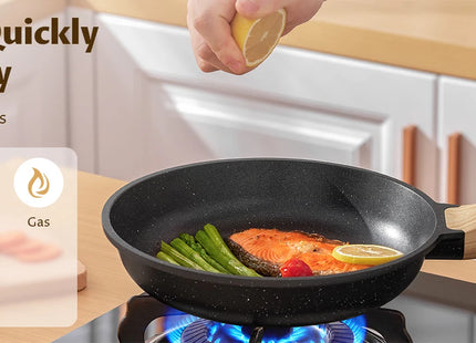 Induction Hob Pans Set 10pcs, Pots and Pans Set Non Stick, Kitchen Cookware Sets with Lids，Granite，PFAS-Free