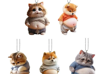 Fat Puppy Keychain 2D Flat Acrylic Cartoon Dog Ornament Car Mirror Backpacks Hanging Pendant For Home Decor