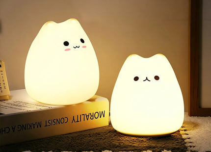 Cute Cat Night Light RGB Color Changing Nursery Nightlights with Warm White and 7-Color Breathing Modes For Kids Baby Children
