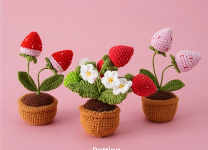 Strawberry Crochet Potting Cute Kintted Flowers Handwoven Flowers for Table Car Bookshelf Home Decor Gift Crochet Strawberry