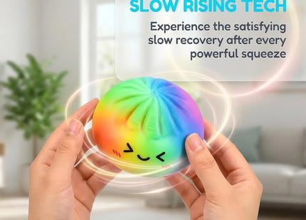 Rainbow Color Dumpling Squishy Toy with Bamboo Slow Rising Stress Relief Fidget Ball Soft Squeeze Toys for Adults & Kids