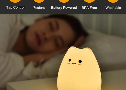 Cute Cat Night Light RGB Color Changing Nursery Nightlights with Warm White and 7-Color Breathing Modes For Kids Baby Children