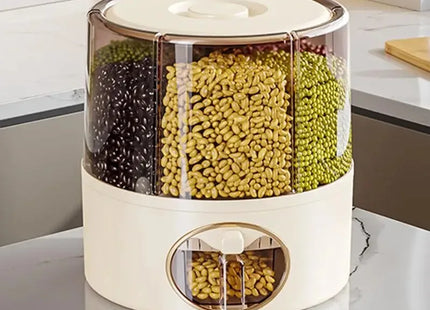 Food Grain Storage Container 6-Grid Rice Dispenser Kitchen Storage Bucket One-Click Output Rice Storage Dispenser 6-Grid Rice