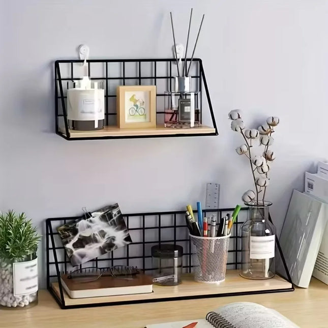 1PC Wooden Iron Wall Shelf Wall Mounted Storage Rack for Kitchen Bedroom Home Decor Bathroom Organizer Bathroom Accessories
