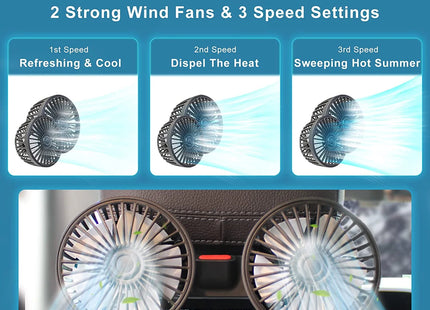 Car Fan 360° 3-speed Car Seat Back Cooling Fan USB Charge Dual Head Fan Adjustable Rotation Neck Cooler for Car Home Accessories
